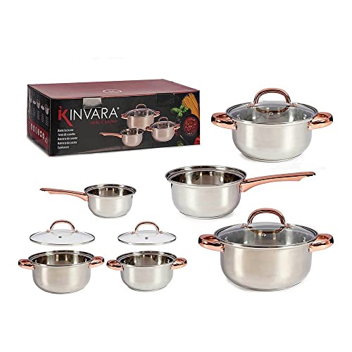 Batería de Cocina Plateado Dorado Vidrio Acero Inoxidable (5 pcs)