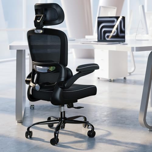Image of TRALT Ergonomic Office Chair - Desk Chair with Adjustable Headrest Lumbar Support Computer Chair - Mesh Comfy Chair with Flip-up Armrests - Gaming Chair for Adults Home Office PU, Black, Pack of 6