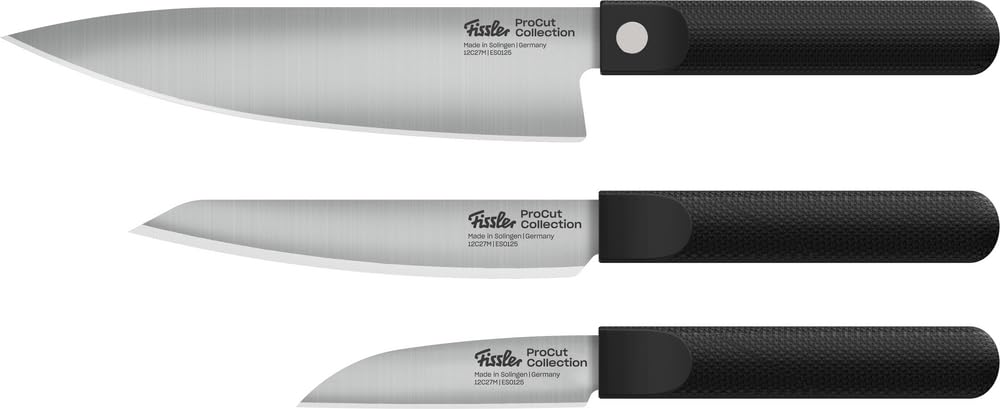 Fissler Procut/Premium Messer-Set 3-teilig (1 Universalmesser 14 cm, 1 Gemüsemesser 9 cm, 1 Kochmesser 20 cm) handgeschliffene Edelstahlklinge, Made in Germany, sehr leicht, ergonomisch