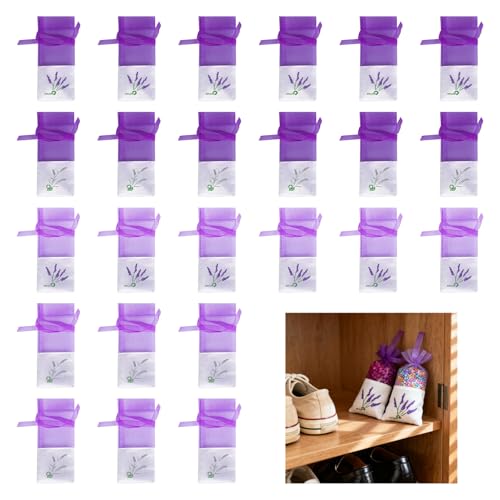 24 Pièces Sachet Lavande Vide, Sac Lavande Armoire, Sachet Tissu Coton Ramie et Organza avec Cordon Serrage, Sachets Parfumés Réutilisables pour Séchée...