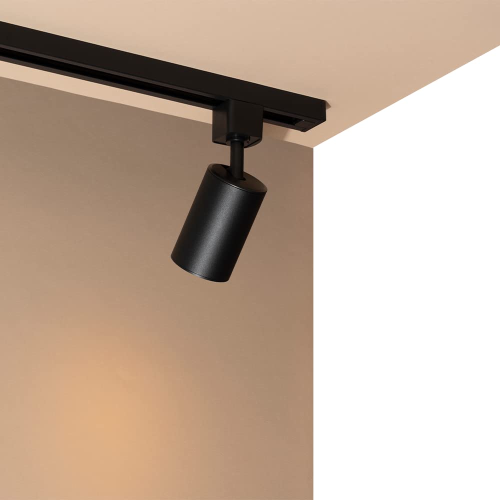 Qub Focus III - Foco de techo monofásico (100 cm, 3 cabezales GU10, 1 riel de 1 m, forma en I, color negro, extensible y flexible), compatible con LED, iluminación de riel de diseño moderno