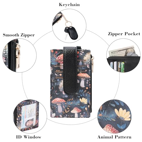 Image of GOIACII RFID Slim Card Holder Wallet with ID Window Thin Bifold Wallet for Womens Zipper Coin Pocket Hedgehog Print