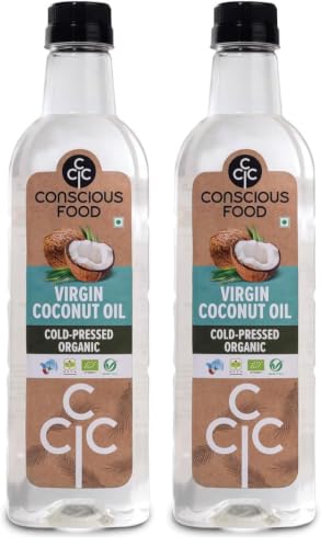 Image of Conscious Food Cold Pressed Virgin Coconut Oil, 500 ml | Organic | Boosts Heart Health, Good for Skin Care | Pure Coconut Oil with Rich Aroma | For Cooking, Hair Care, Oil Pulling | Pet Bottle