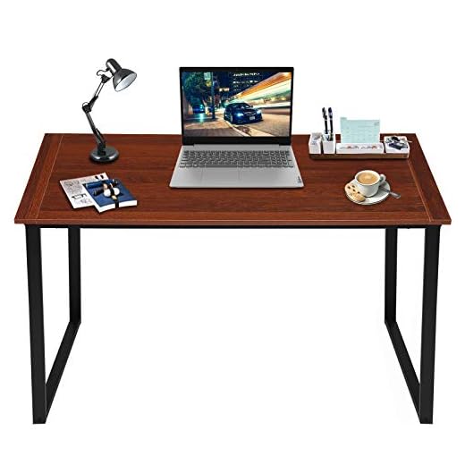 KINGSO Computer Desk 47" Study Writing Desk for Home Office, Modern Simple Design PC Laptop Desk, Wood Notebook Writing Table, Metal Frame Study Desk (Teak)