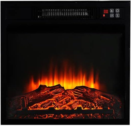 thermomate 18 Inch Electric Fireplace with Thermostat and Realistic Log Set, Black