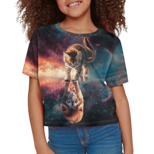 Image of Kids T Shirt Short Sleeve Crop Tops for Girls Summer Clothes Pullover Tees Shirt 5-14