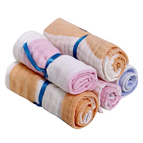 KASSY POP Baby Muslin Strips Towels, 10 x 10 Inches, Pack of 5 (0-18 Months)