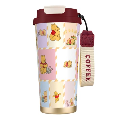 コーヒーカップ くまのプーさん 魔法瓶 水筒 スポーツボトル タンブラー ステンレス製 保温 保冷 蓋付き ストロー付き 大容量 漏れない 広口 ビジネス 500ml プレゼント 通勤 通学 新築祝い