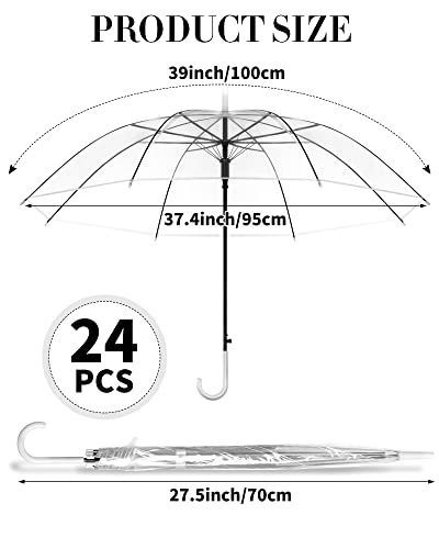 Reginary 24 Pcs Clear Umbrella Wedding Style Stick Umbrellas Transparent Umbrellas For Rain,Clear Wedding Umbrella Large Canopy Windproof Auto Open J Hook Handle #TOP1
