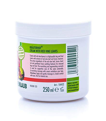Kräuterhof® krema s lišćem crvene loze (250 ml) – visokokvalitetna krema za noge i stopala s ekstraktima lišća crvene loze i divljeg kestena, hranjiva masaža vraća vaše noge