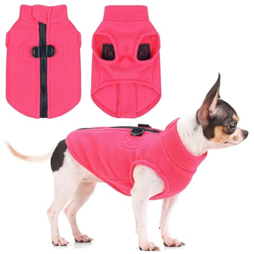 Image of Soft & Comfortable Dog Jacket - Cozy Zip-Up Sweater Vest with Leash Hook, Easy-On Pet Coat for Walks, Outdoor Play, and Everyday Adventures. Pink S