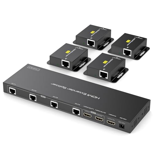 HDMI Extender Splitter 1x4 Over Ethernet 1080P Up to 165ft with EDID