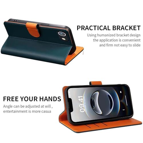 iWEOCO Compatible with iPhone 16e Case Wallet Genuine Leather Flip Anti-Theft RFID Blocking Cash Card Slots Kickstand Strong Magnetic Clasp Closure Protective iPhone 16e Wallet Case (Emerald Green) by iWEOCO - Used condition - Image 5