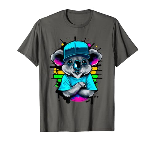 Koala Cool con sombrero y pared de ladrillo pintada con aerosol Camiseta