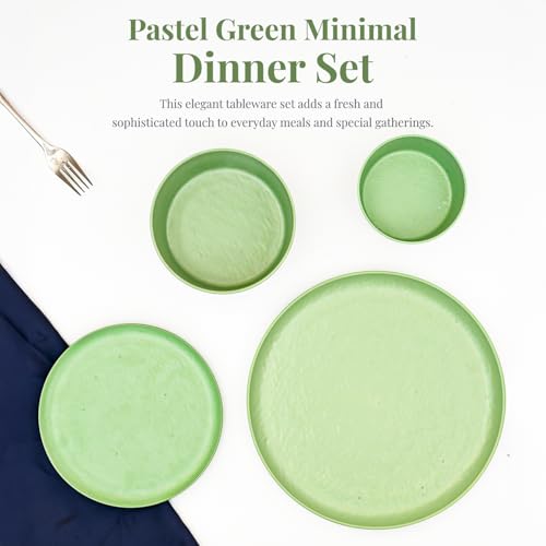 Image of MARKET 99 Green Hammered Melamine Dinner Set of 20 Pcs | 6 Full Plates, 6 Quarter Plates, 6 Soup Bowls & 2 Serving Bowls | Glossy Round Food Safe & Refrigerator Safe Dinnerware Set