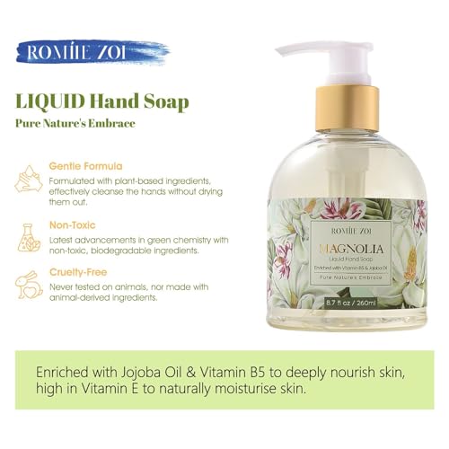 Image of ROMIIE ZOI Liquid Hand Soap, Magnolia, 260ml / 8.7 fl.oz | With Gift Box, Gentle cleansing, nourishes skin without drying