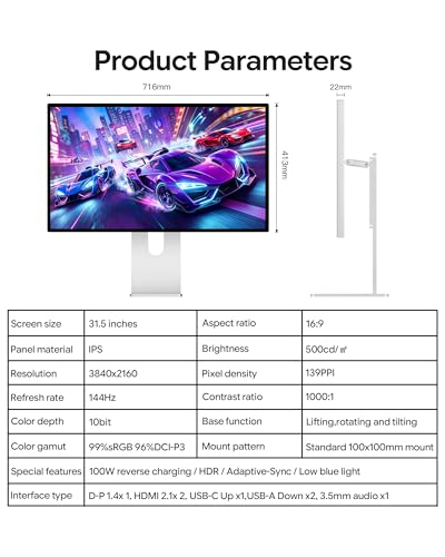 Image of P32K 32'' UHD (3840 x 2160) 4K 144Hz Glossy Monitor, IPS Panel, 10-Bit Color, 99% sRGB, 96% DCI-P3, 139PPI, HDR, Low Blue Light, Eye Care (Minimalist - with Stand x2)