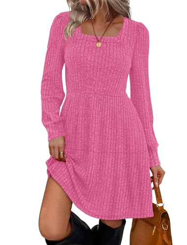 Image of Sampeel Womens Square Neck Long Sleeve Fall Dresses Casual Babydoll Sweater Dress