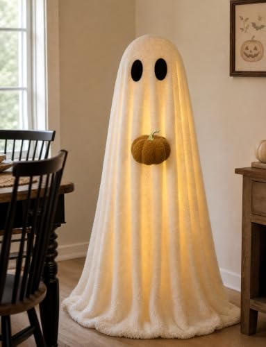 Halloween Decorations Indoor 3.6FT Light-Up Sherpa Ghost with Pumpkin - image 7