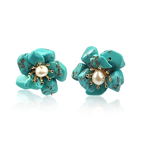 Elexis Vintage Boho Turquoise Stud Earrings For Women Hypoallergenic Handmade Cute Pretty Floral Western Flower Earrings For Women Teen Girls Rose Gemstone Jewelry #TOP24