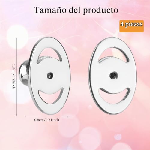 Miniatura 2 de 4 Piezas Elevadores De Pendientes, Botón Perforado Parte Trasera Para Orejas Caídas, Planos Bloqueo Respaldo De Soporte Para Grandes Pesados Plata