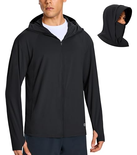 Men's UPF 50+ Light Jacket Full Zip Sun Protection Hoodie Quick Dry Athletic Long Sleeve Shirts Hiking Fishing Running