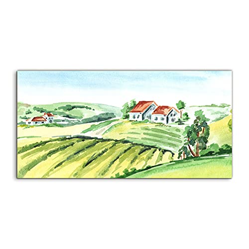 Tableau acrylique salon 100x50 déco murale chambre paysage campagne aquarelle