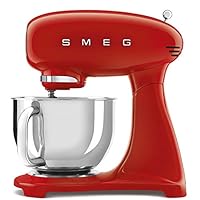 Smeg SMF03RDUK Full Colour Stand Mixer, Retro 50's Style with 4.8L Stainless Steel Bowl, Safety Lock, 10 Variable Speeds, 800W, Red