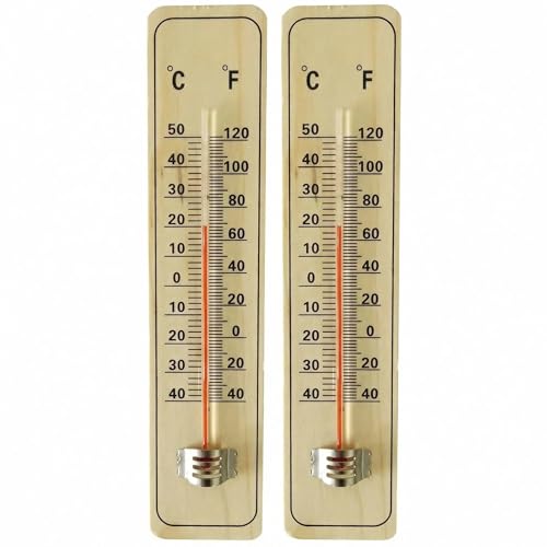 2PCS Wooden Thermometer, Indoor Outdoor Analog Traditional Wall Mount Thermometer with ℉/℃ Display,for Home Office Garden Shop Shed School