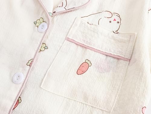 Image of Hupohoi Big Girls Button Down Pajama Set 3pcs Short Sleeve Long Pants with Shorts Crepe Wrinkled Fabric Sleepwear Nighty