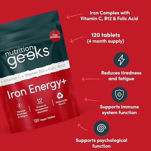 Iron Tablets High Strength - Energy Tablets with Vitamin C, B12 & Folic Acid - 120 Vegan Iron Supplements for Women and Men - 14mg - Enhanced Energy Support & Increased Absorption - UK Made - View 6