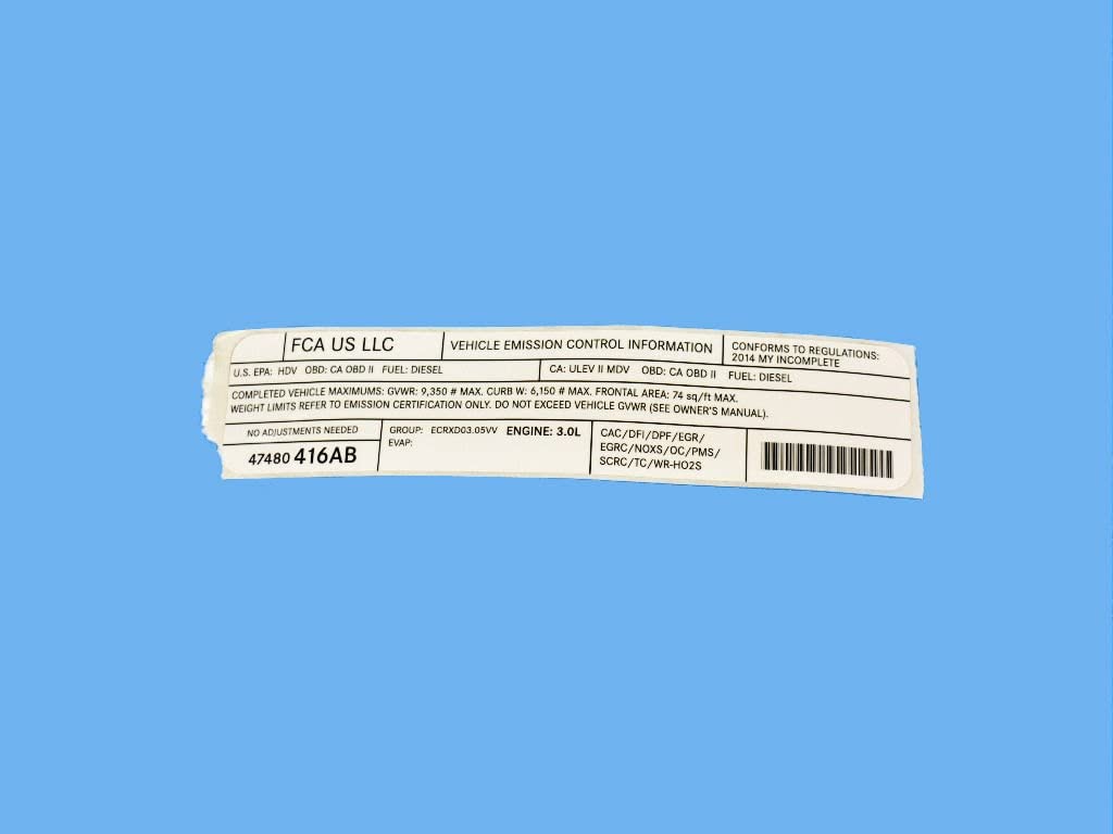 Mopar 68495571AA LABEL VEHICLE EMISSION CONTROL IN