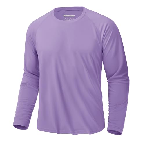 KEFITEVD Long Sleeve T Shirt for Men Dry Fit Golf Shirts Water Shirt Mens Summer Clothes T-Shirts Rash Guard for Beach Gym Travel Light Purple
