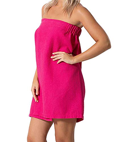 Women's 100% Turkish Cotton Waffle Body Wrap with Adjustable Closure (Women Cotton Waffle Wrap, Hot Pink)