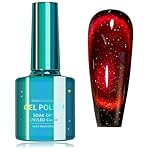 Glitter Cat Eye Gel Polish - Magnetic Red Varnish - Soak Off UV/LED - Shiny Diamond Nail for Women & Girls - Long-lasting UV Gel Polish