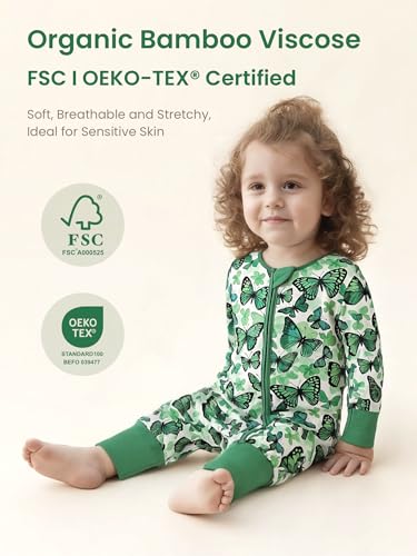 Image of Unisex Baby Bamboo Viscose Long Sleeve Romper, Cute Prints Zipper Footless Jumpsuit, Toddler One-Piece Outfits
