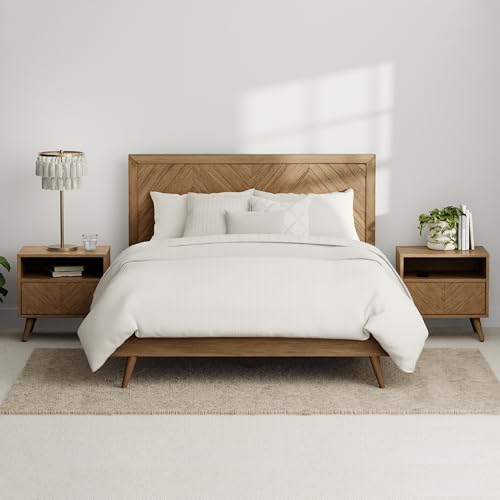 eLuxurySupply King Bed Frame with Headboard – Mango Wood Platform Bed, Sturdy Low-Profile Design, Adjustable Headboard (45”-48”), Mid-Century Modern