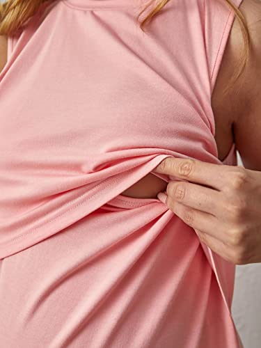 Oyoangle Women's Maternity Casual Round Neck Sleeveless Nursing Tank Top Breastfeeding Clothes Pink S #TOP2