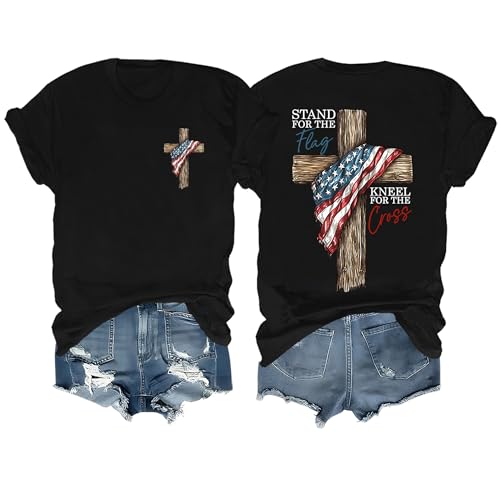 Stand for The Flag Kneel for The Cross Shirt, Christian Patriotic Faith Graphic Tee