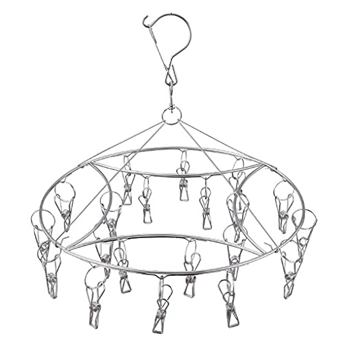 Stain Steel Sock Hanger for Washing Line, 360° Rotation Drying Sock Hanger with 20 Pegs,Wind-proof Underwear Dryer Hanger for Washing Sock,Baby Clothes,Towel, Gloves