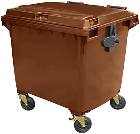 Brown 1100 ltr 4 Wheel Wheelie Bin - Large Size 4-Wheel Wheelie Bin - Tough & Durable - For All Your Outdoor Rubbish & Recycling - EN840 Certified & Tested