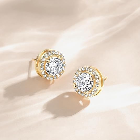 Gold Stud Earrings for Women 14K Gold Earrings for Women with Cubic zirconia Dazzling and High-end look Womens Gold Earring Studs