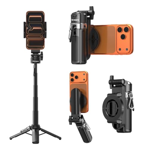 Image of GRENARO Tripod Stand for Phone, Mini Selfie Stick Tripod with Magnetic & Clamp Holder, Up to 16.5in, 4-Leg Base, Lightweight & Portable, Detachable Bluetooth Remote for iPhone /Android Vlog /Photo