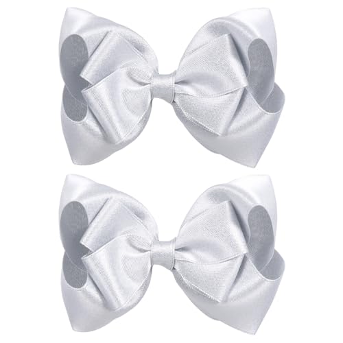 Juego de 2 lazos plateados con purpurina para el pelo, 10,2 cm, pinzas de lazo brillante para niñas pequeñas, adolescentes, bodas, vuelta a la escuela, San Valentín, Navidad, Año Nuevo, regalo