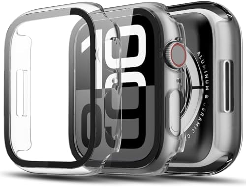 TGKML Hülle mit Displayschutzfolie für Apple Watch Series 9/8/7 41mm | 2-Stück, Hard-PC Schutzhülle, Eingebaut Gehärtetes Glas, Kratzfest & Stoßfest Schutzfolie, Klar*2
