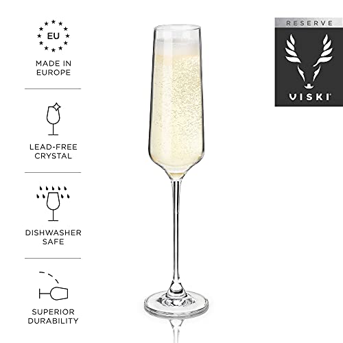 Viski Champagne Flutes, 4 Lead-Free Crystal Sparkling, Stemmed Wine Glass Set European Made Glassware, Set of 4, Clear, (10103) - Image 2