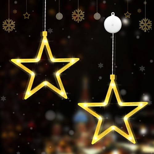 FORMIZON Luci Natale a Ventosa Finestre, Luci LED Natale Stelle, Luminarie Natalizie, Decorazioni Natalizie Luce per Albero di Natale Porta Finestre Interni (2 Star)