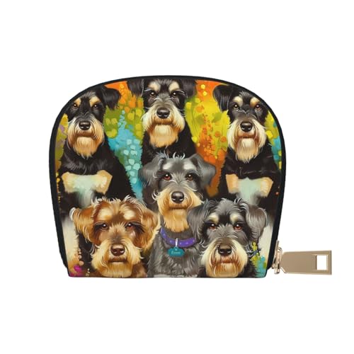 Oil Cute Schnauzer Dogs Printed Credit Card Wallet for Women Men Cute Zipper Card Cases Holder Mini Coin Purse with 12 Card Slots
