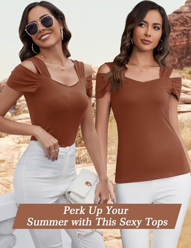 Image of Blingfit Cold Shoulder Tops Summer Tunic Shirts for Women T Shirts V Neck Short Sleeve Casual Tees Blouses 2026