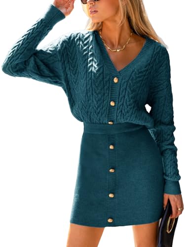 CUPSHE Women's Sweater Dress Long Sleeve V Neck Knit Mini